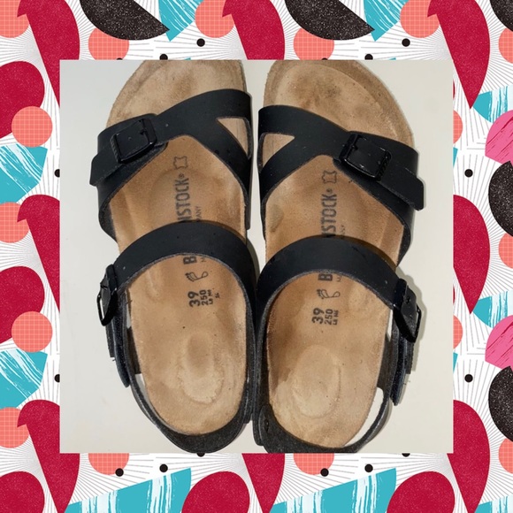 Birkenstock Rio Ankle Strap Sandals Black Tan - Picture 3 of 5